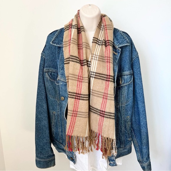 Plaid Scarf Plaid Check Pattern Neutral Tan Red‎ Black - Picture 2 of 6